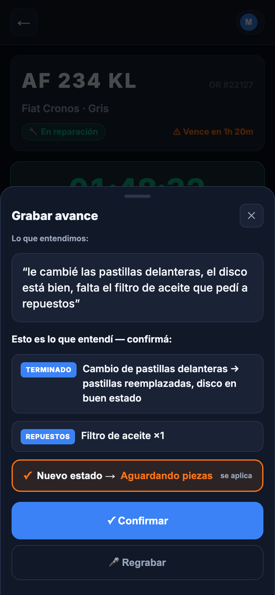 La IA estructura el dictado del mecánico