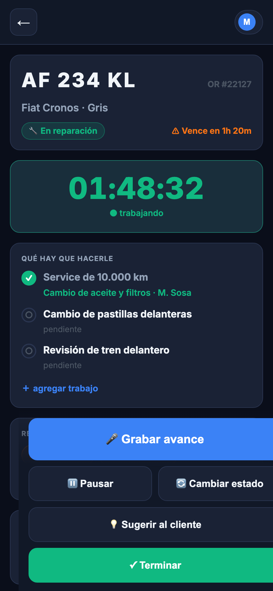 Trabajar una orden con cronómetro